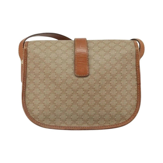 Celine Vintage Macadam Canvas and Leather, Beige, Canvas, Shoulder Bag