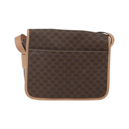 Celine Vintage Macadam Circle Logo Canvas and Leather, Brown, Canvas, Shoulder Bag