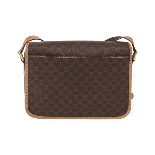 Celine Vintage Macadam Circle Logo Canvas and Leather, Brown, Canvas, Shoulder Bag