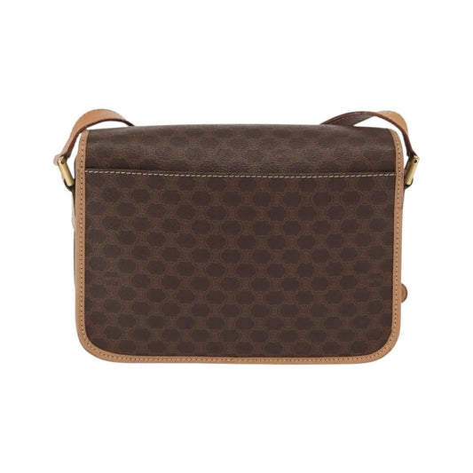 Celine Vintage Macadam Circle Logo Canvas and Leather, Brown, Canvas, Shoulder Bag