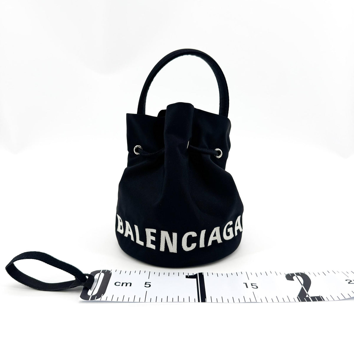 Balenciaga Wheel Drawstring Bucket Nylon, Black, Canvas, Handbag