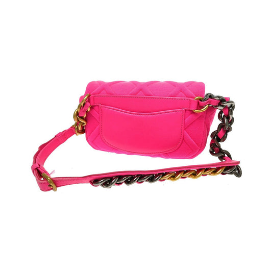 Chanel 19 Belt Quilted Jersey, Pink, Canvas, Shoulder Bag