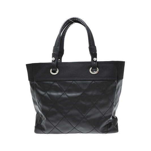 Chanel Biarritz Tote Quilted Coated Canvas, Black, Canvas, Tote Bag