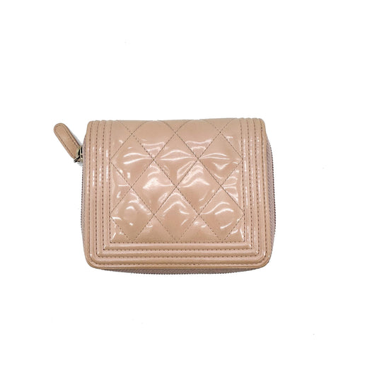 Chanel Boy Zip Around Quilted Patent, Pink, Patent Leather, Wallet