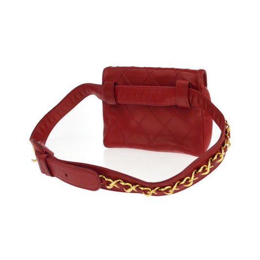 Chanel Chain Infinity Waist Quilted Lambskin, Red, Leather, Handbag