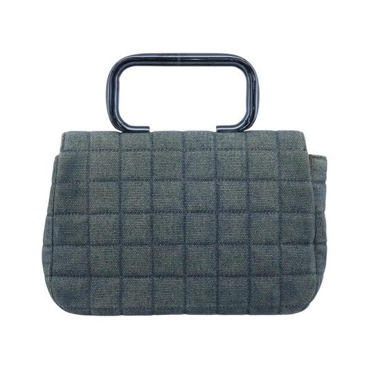 Chanel Chocolate Bar Mademoiselle Top Handle Quilted Denim, Blue, Canvas, Handbag