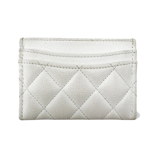 Chanel Classic Card Holder Quilted Caviar, White, Leather, Card Holder