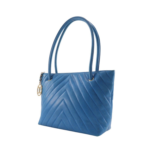Chanel Coco Chevron Stitched Calfskin, Blue, Leather, Backpack