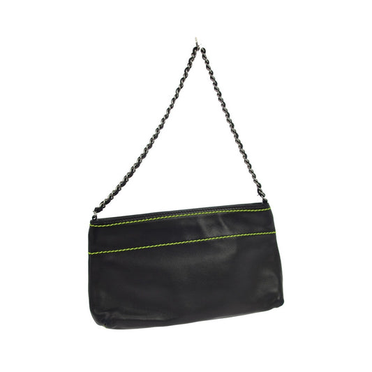 Chanel Lax Pochette Leather, Black, Leather, Clutch