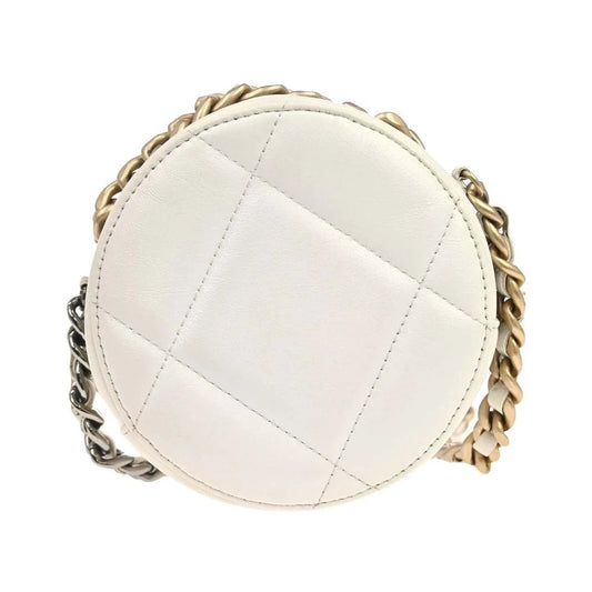 Chanel Round Clutch with Chain Quilted Lambskin, White, Leather, Clutch