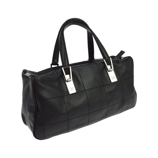 Chanel Square Stitch Boston Quilted Leather, Black, Leather, Travel Bag
