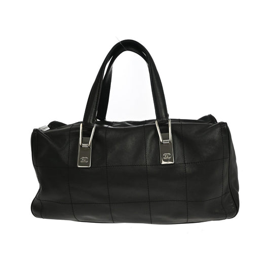Chanel Square Stitch CC Boston Quilted Leather, Black, Leather, Handbag