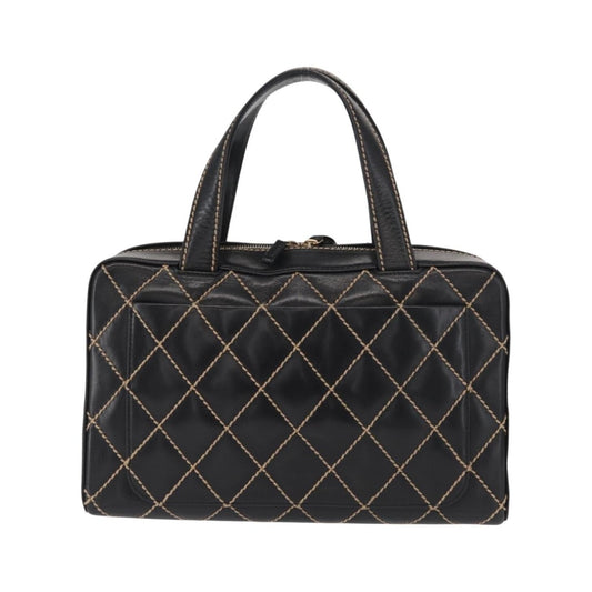Chanel Surpique Boston Quilted Leather, Black, Leather, Travel Bag