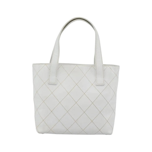 Chanel Surpique Tote Quilted Leather, White, Leather, Tote Bag