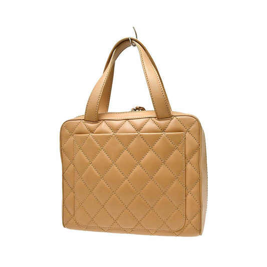 Chanel Surpique Zip Around Satchel Quilted Leather, Beige, Leather, Handbag