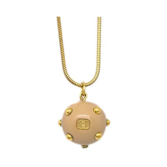 Chanel Vintage CC Ball Pendant Metal and Enamel, Beige, Gold Plated, Necklace
