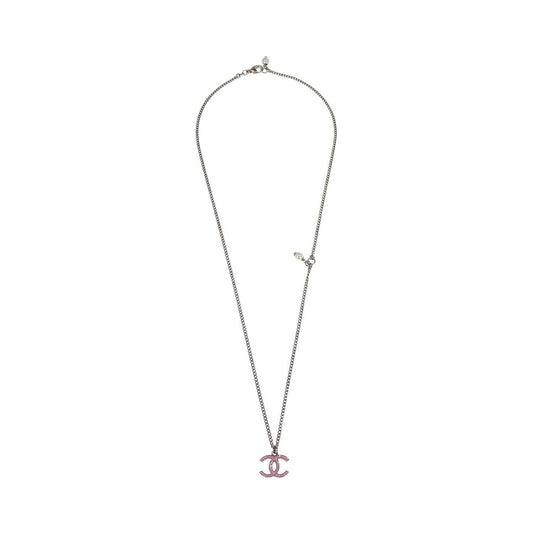 Chanel Vintage CC Pendant Long Metal, Silver, Metal, Necklace