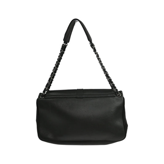 Chanel Vintage Mademoiselle Lock Accordion Flap Calfskin Leather, Black, Leather, Shoulder Bag