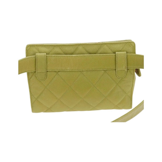 Chanel Vintage Zip Belt Quilted Caviar, Yellow, Leather, Shoulder Bag