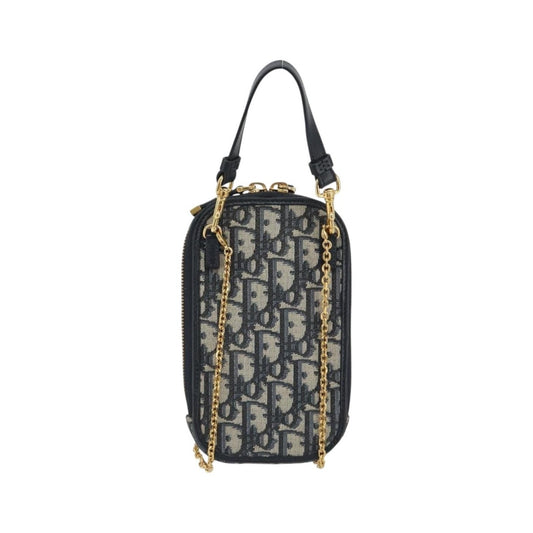Christian Dior 30 Montaigne Phone Holder on Chain Oblique Canvas, Navy, Canvas, Clutch