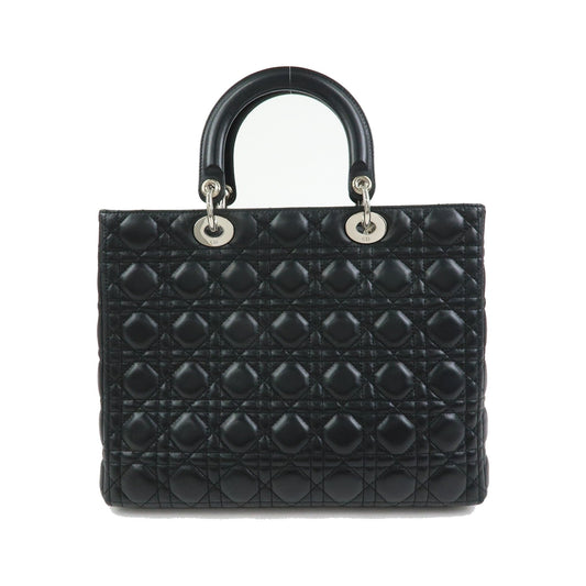 Christian Dior Lady Dior Cannage Quilt Lambskin, Black, Leather, Handbag