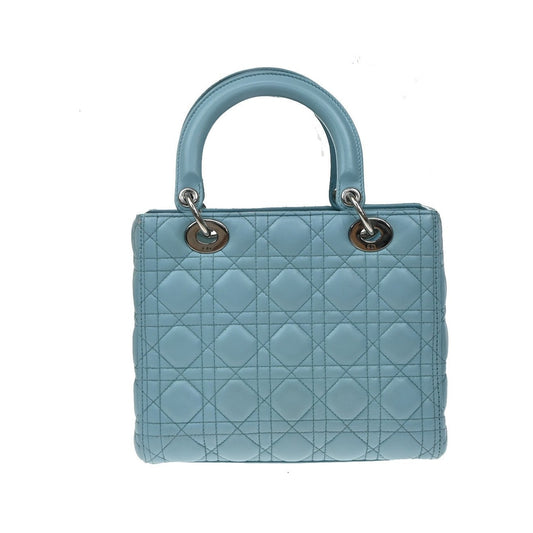 Christian Dior Lady Dior Cannage Quilt Lambskin, Blue, Leather, Handbag
