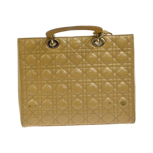 Christian Dior Lady Dior Cannage Quilt Patent, Yellow, Patent Leather, Handbag