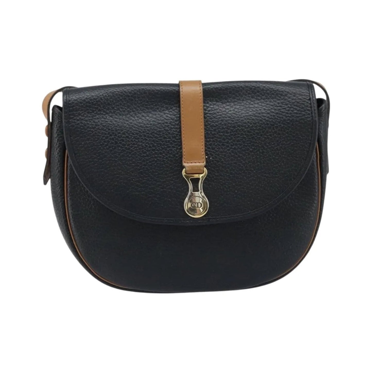 Christian Dior Vintage CD Logo Leather, Black, Leather, Shoulder Bag