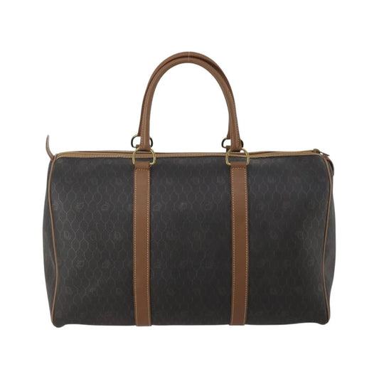 Christian Dior Vintage Honeycomb Boston Canvas and Leather, Black, Canvas, Travel Bag