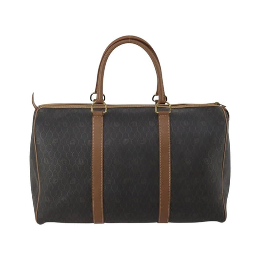 Christian Dior Vintage Honeycomb Boston Canvas and Leather, Black, Canvas, Travel Bag