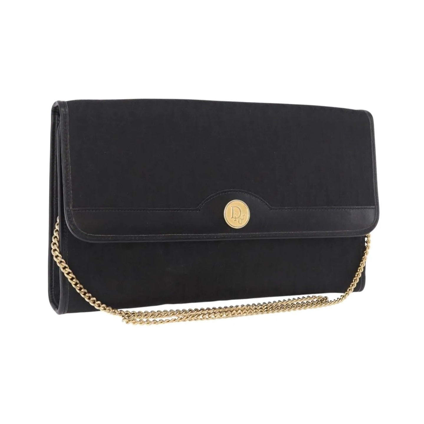 Christian Dior Vintage Black Leather Monogram 2 way Shoulder Bag 