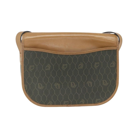 Christian Dior Vintage Honeycomb Flap Canvas and Leather, Khaki, Canvas, Shoulder Bag