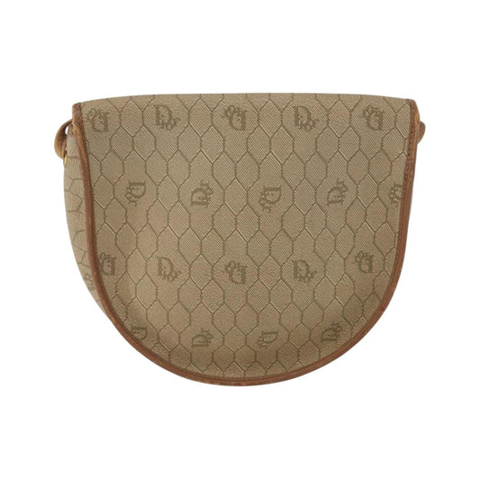 Christian Dior Vintage Honeycomb Flap Canvas and Leather, Beige, Canvas, Shoulder Bag