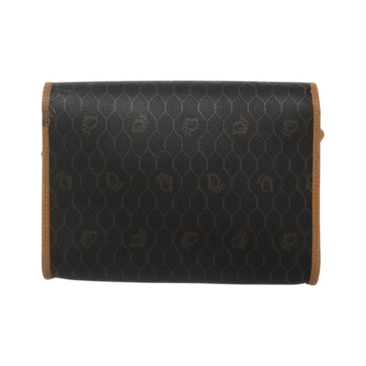 Christian Dior Vintage Honeycomb Flap Coated Canvas, Black, Canvas, Shoulder Bag