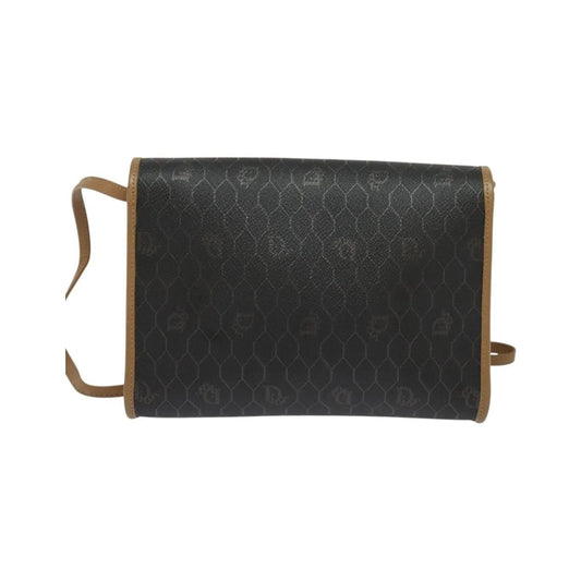 Christian Dior Vintage Honeycomb Flap Coated Canvas, Black, Canvas, Shoulder Bag