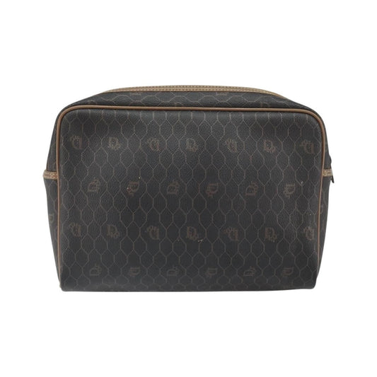 Christian Dior Vintage Honeycomb Zip Canvas and Leather, Black, Canvas, Clutch