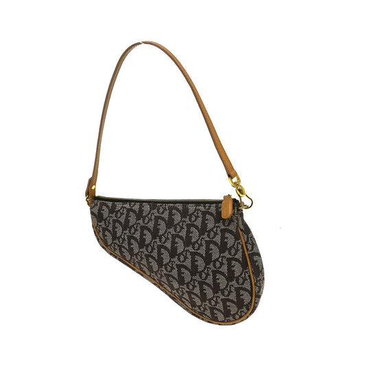 Christian Dior Vintage Saddle Bag Canvas, Brown, Canvas, Clutch