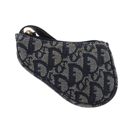 Christian Dior Vintage Saddle Zip Coin Purse Diorissimo Canvas, Navy, Canvas, Clutch