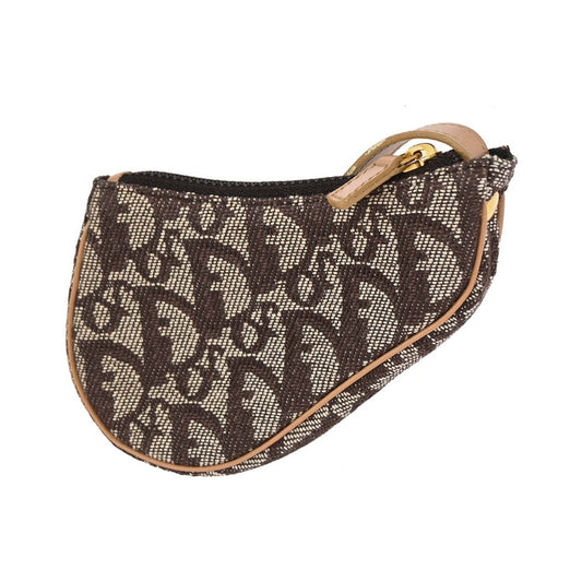 Christian Dior Vintage Saddle Zip Coin Purse Diorissimo Canvas, Brown, Canvas, Clutch