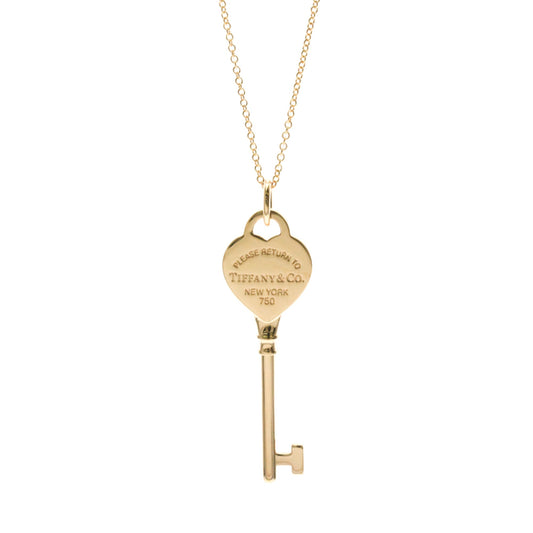 Tiffany & Co. Heart Key Pendant 18K Rose Gold with Diamonds, Gold, Pink Gold, Necklace