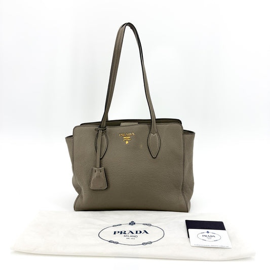 Prada Shoulder Bag Leather, Gray, Calfskin, Shoulder Bag