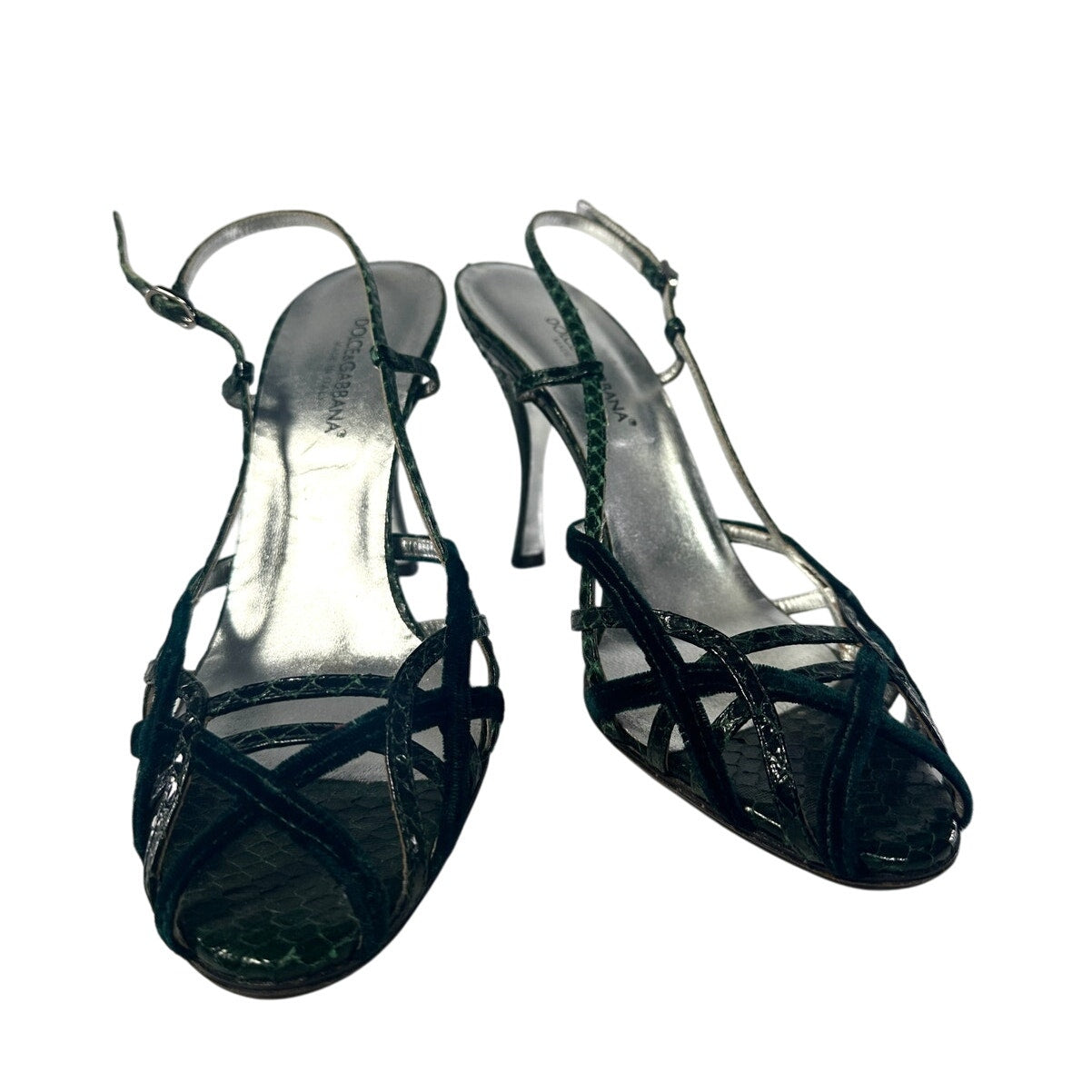 DOLCE & GABBANA D&G Snakeskin High Heel Sandals Peep Toe Green Women's IT 39