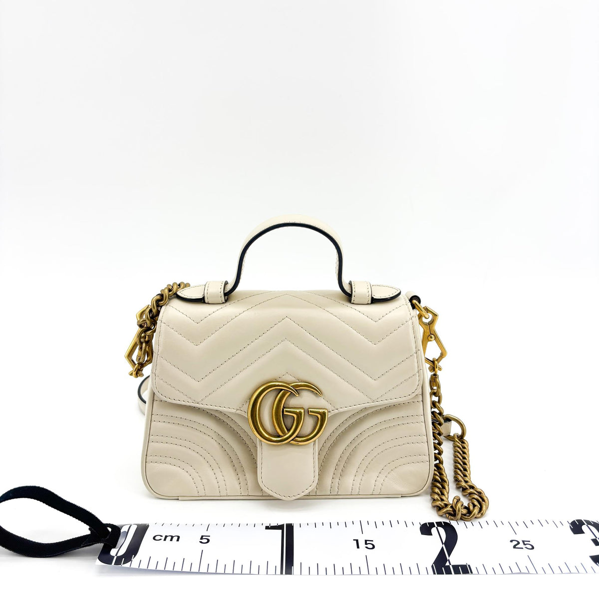 Gucci GG Marmont Top Handle Flap Matelasse Leather, White, Leather, Handbag