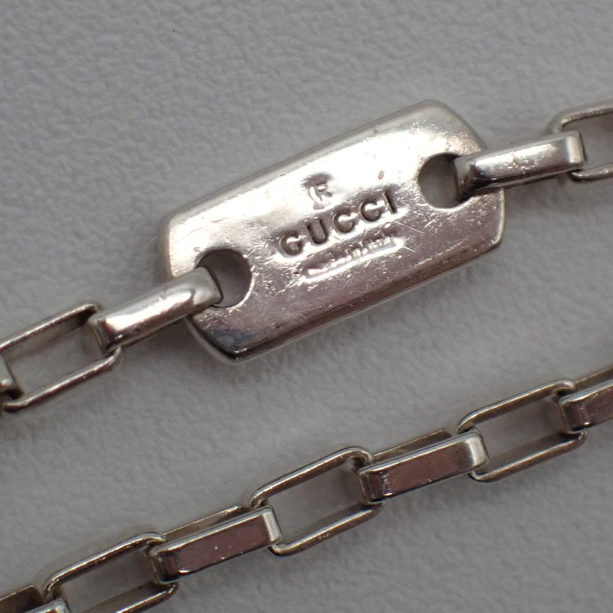 Gucci Logo Plate Sterling Silver, Silver, Silver, Necklace