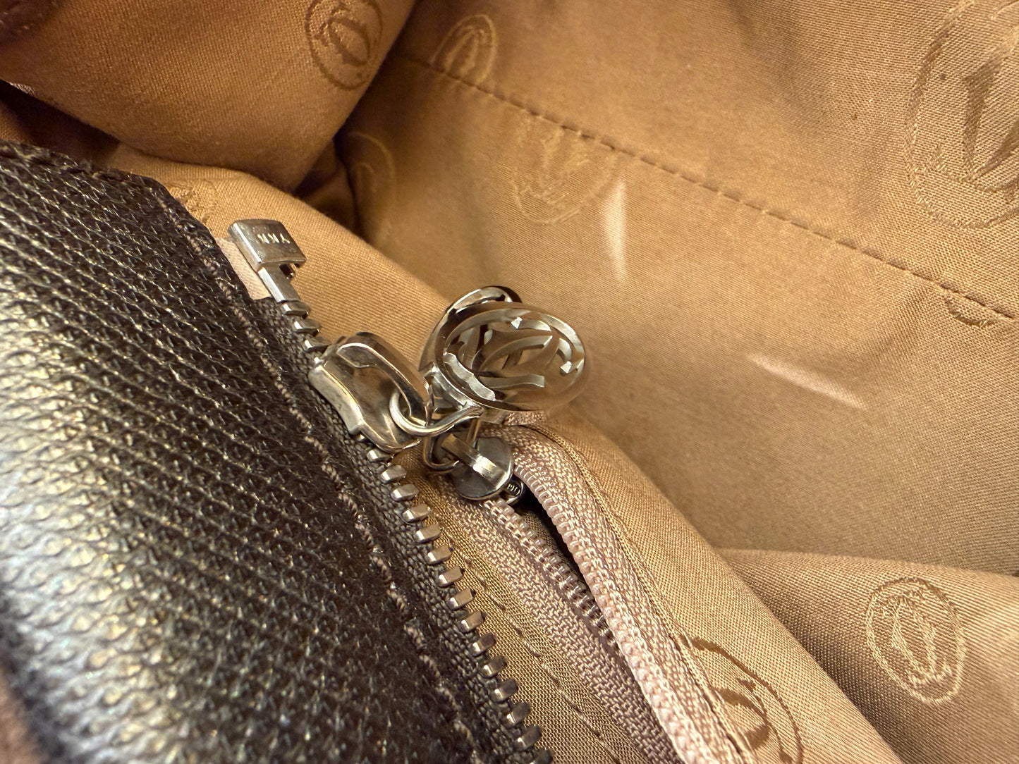 Cartier Marcello Leather, Brown, Suede, Handbag