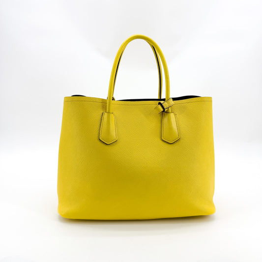 Prada Cuir Double Saffiano Leather, Yellow, Leather, Tote Bag
