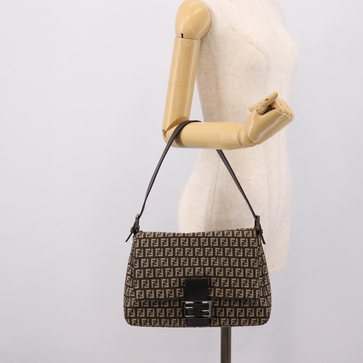 Fendi Mamma Baguette Zucchino canvas, Brown, Canvas, Shoulder Bag