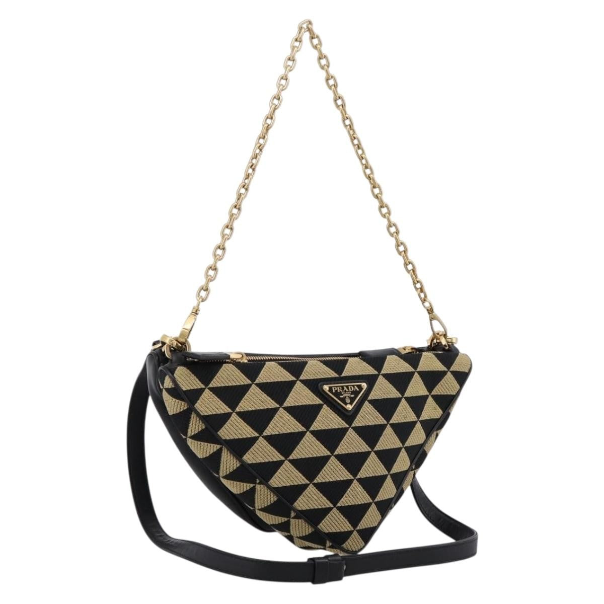 Prada Symbole Triangle Jacquard, Beige, Canvas, Handbag
