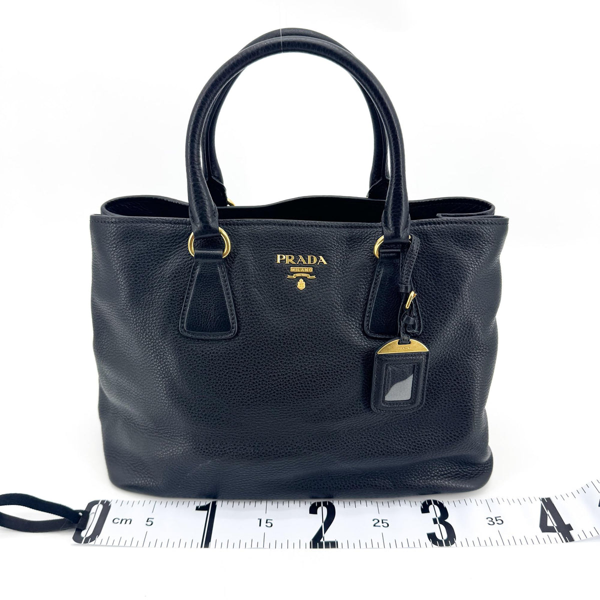 Prada Convertible Top Handle Satchel Vitello Daino, Black, Calfskin, Handbag