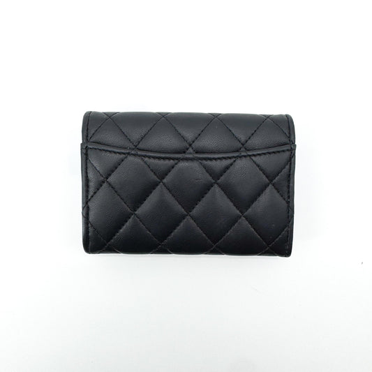 Chanel Classic Flap Card Holder Quilted Caviar, Black, Leather, Card Holder